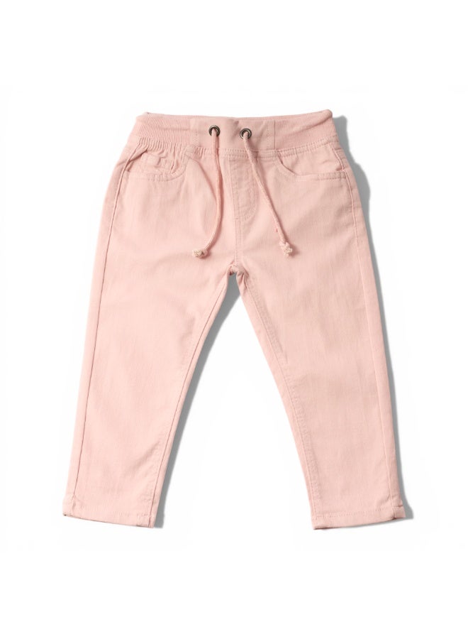 MARWAN Baby Girls Long Pants with Rib Waistband & Drawstring | Cotton Spandex - Image 1